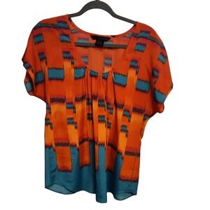 Calvin Klein Jeans Abstract Print Short Sleeve Scoop Neck Blouse Women's Medium